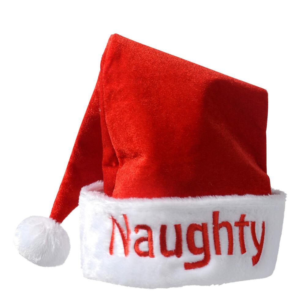 9527 Red Santa Hat Naughty or Nice - Reversible Christmas Hat - Embroidered